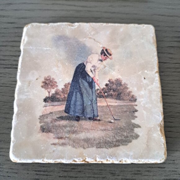 VTG Golf 19th-c Images Coaster Set Handcrafted Marble Giftware by Studio Vertu - Picture 2 of 9